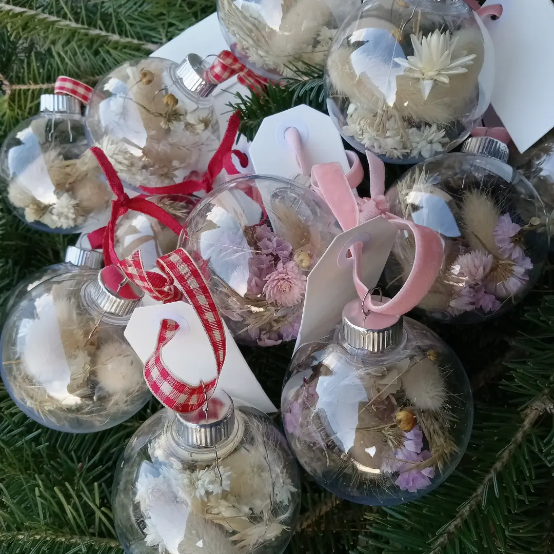 Boules noël fleurs séchées